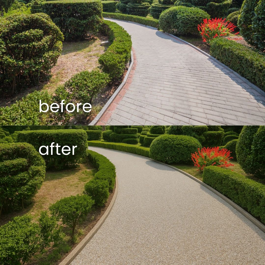 Garden pathway before and after