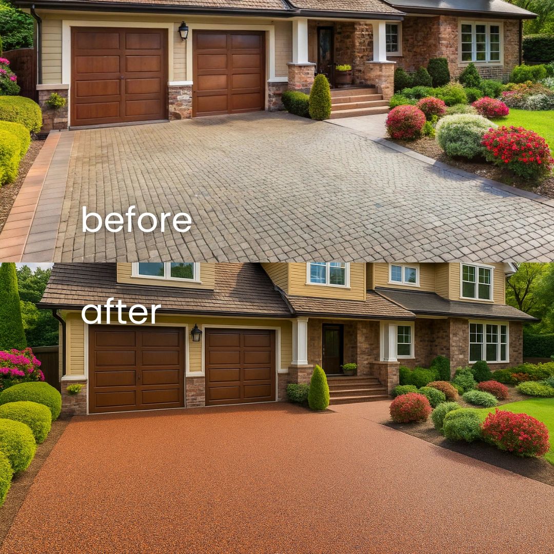 Driveway resurfacing before and after