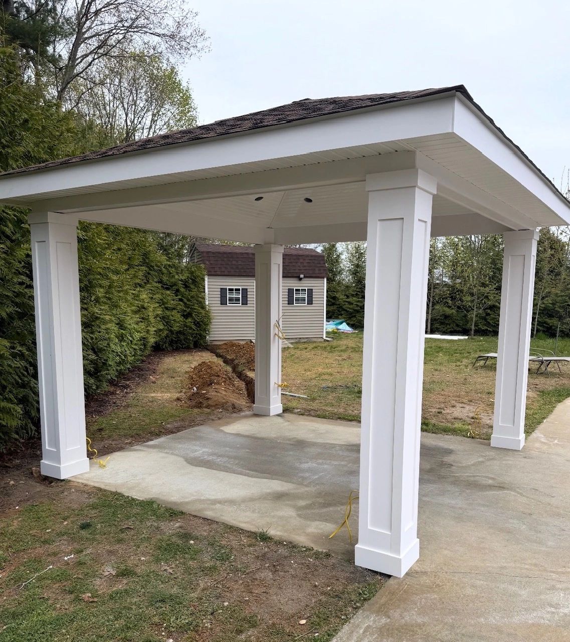 Modern white pergola structure