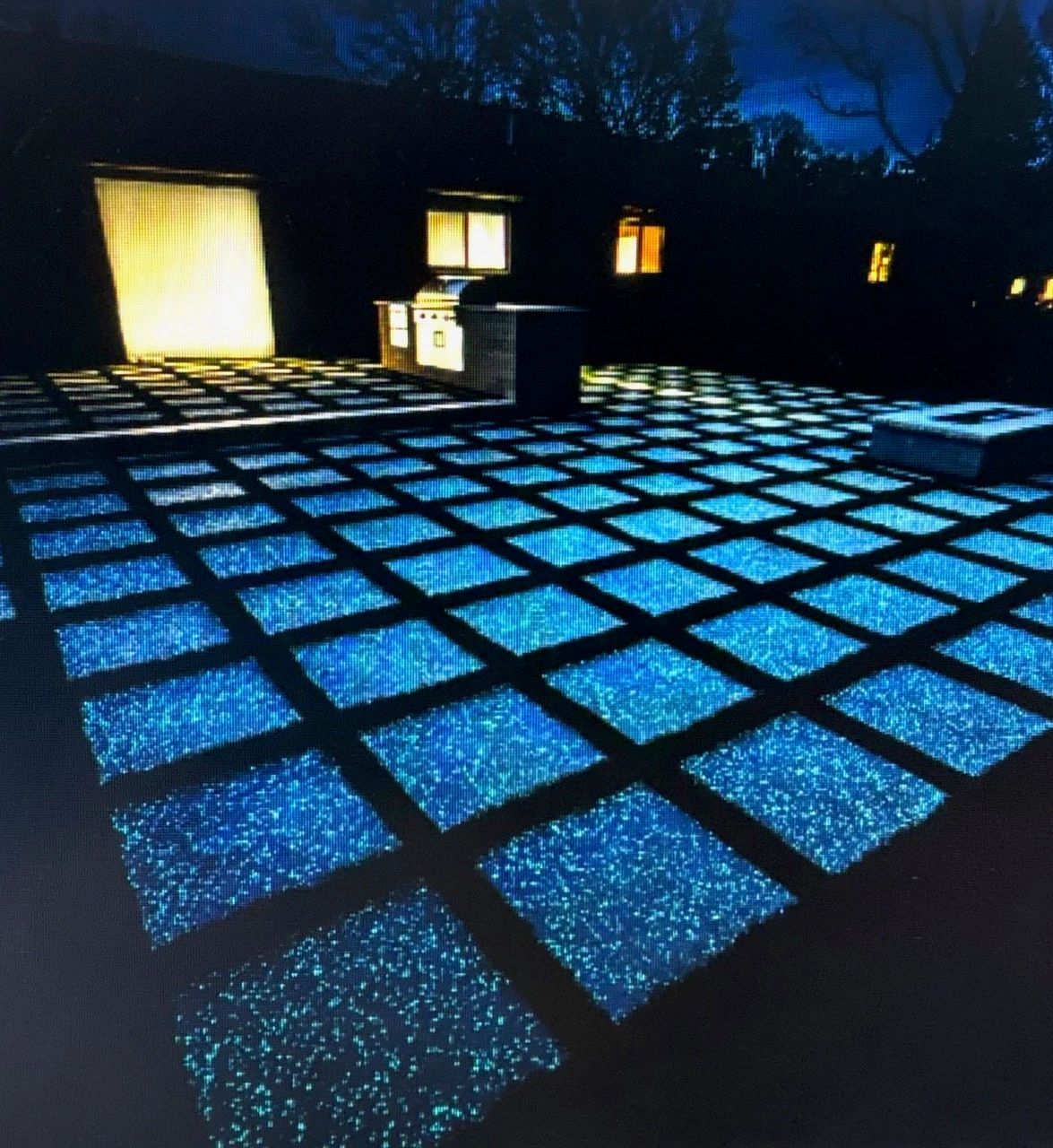 Glowing patio at night